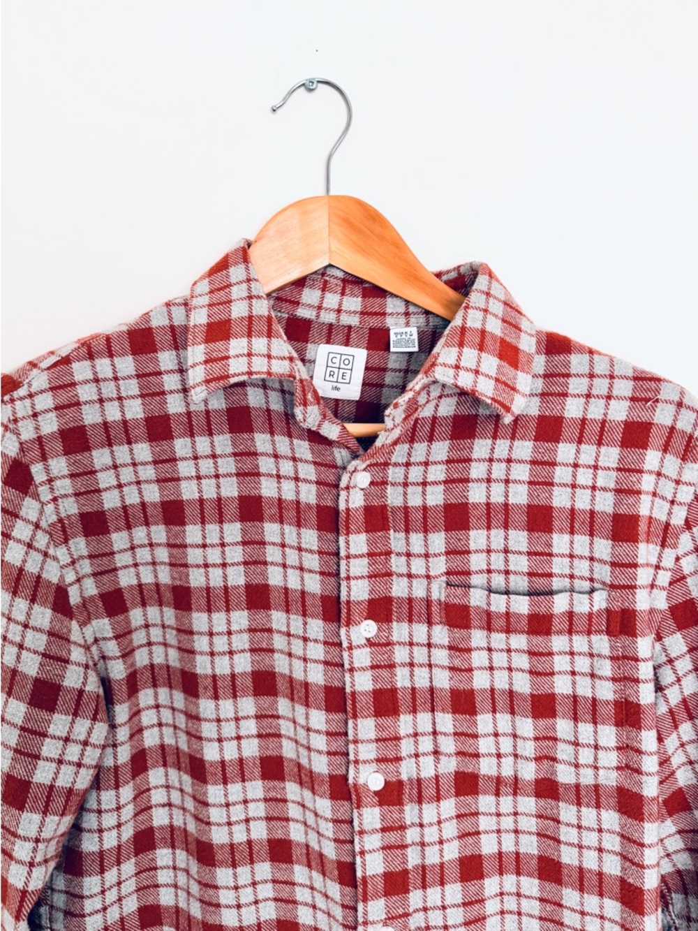 Women’s Rust and Grey Plaid Button-Up Shirt